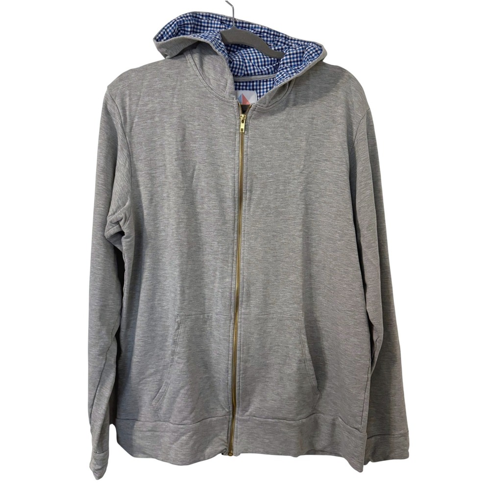 Coastal Crew Mens XL Full Zip Hoodie Gray Bamboo Cotton Gingham Lightweight